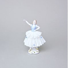 Tanečnice s krajkou (bledě modrá) 8 x 6 x 12 cm, Kurt Steiner, Porcelánové figurky Unterweissbacher
