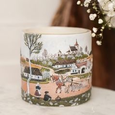 Tea light Latern 10 cm with 3D illustration of JOSEF LADA "Spring", Glassor