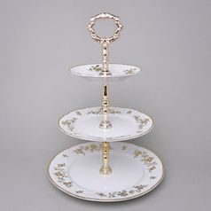 Etažer 3-díl. 34 cm, Thun 1794, karlovarský porcelán, BERNADOTTE zlaté kytičky