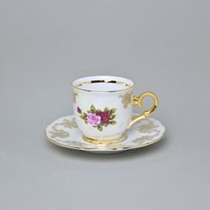 Cup 110 ml and Saucer 120 mm espresso, Cecily roses, porcelain Queens Crown