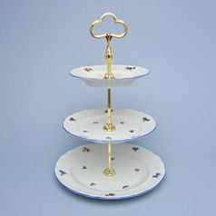 Etažer třídílný - talíře plné / zlacená tyčka, Házenka IVORY, Český porcelán a.s.
