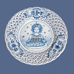 Annual plate 2020, wall, perforated, 18 cm, Original Blue Onion Pattern