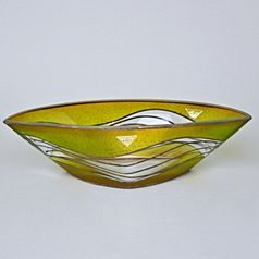 Studio Miracle: Bowl Kidney Green-Brown, 31 cm, Hand-decorated by Vlasta Voborníková