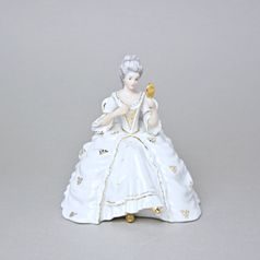 Lady sitting with mirror Rococo 12 x 14 x 15 cm, White + Gold, Porcelain Figures Duchcov