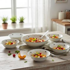 Talířová sada pro 6 osob, 24,24,19, Benedikt červené kvítí + zelená, G. Benedikt 1882