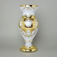 Vase 35 cm, WHITE glass, gold + enamel, Nový Bor glass