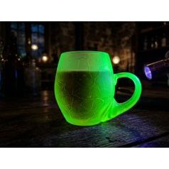Sklenice KRACHLOVANÁ s uchem - matná (uranové sklo), 500 ml, Sklárna Janov