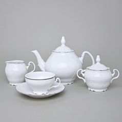 Tea set for 6 persons, Thun 1794 Carlsbad porcelain, BERNADOTTE platinum