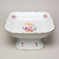 Bowl square 25 cm on stand (h 13 cm), Thun 1794, Carlsbad Porcelain, BERNADOTTE Meissen Rose