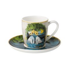 Espresso šálek a podšálek Chiaro di luna 100 ml, jemný kostní porcelán, Kočky Goebel R. Wachtmeister