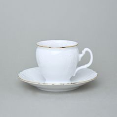 Coffee cup and saucer 220 ml / 16 cm, Thun 1794 Carlsbad porcelain, Bernadotte gold