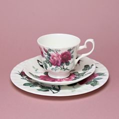 English Rose: Trio set - Šálek 220 ml, podšálek snídaňový a dezertní talíř, anglický kostní porcelán Roy Kirkham