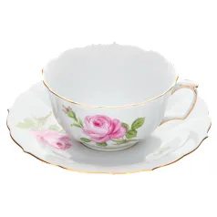 Tea cup 200 ml and saucer 15 cm, meissen rose decor, Meissen porcelain