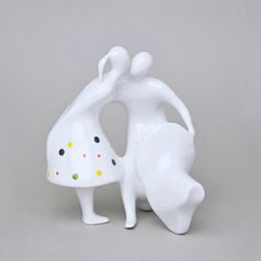 Lovers on Scooter 14,5 x 12,5 x 16,5 cm, White + Dots, Porcelain figures Duchcov (Royal Dux Bohemia)