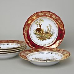 Plate deep 23 cm, set of 6 pcs., Hunting - ruby red, Carlsbad porcelain