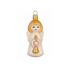 Christmas Glass Angel Ornament with Trumpet, 8 cm, Czech Ornaments MIJA