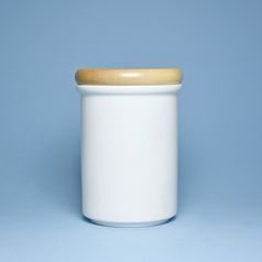 Porcelain Dose With Wooden Lid, C - big size 12,5 x 9,7 cm, White Porcelain, Cesky porcelan a.s.