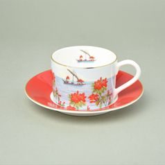 Blenheim Palace - Indian Room, Red flowers: Cup 200 ml and saucer breakfast, English Fine Bone China, Roy Kirkham