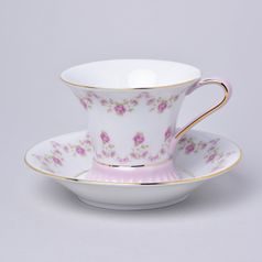 Cup tall footed 200 ml + saucer 15 cm, Světlana white-rose, decor 158, Leander Rose china
