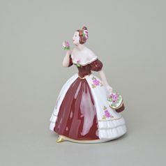 Dívka s kloboukem a růžemi 12 x 14 x 19 cm, purpur, Porcelánové figurky Duchcov