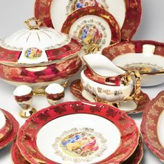 Dinner set for 6 pers., The Three Graces + gold + pearl ruby red, Carlsbad porcelain