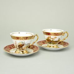 Cup coffeee footed 150 ml + saucer 13 cm, 2 pcs. set + gift box, hunting - ruby, Carlsbad