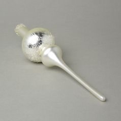 Vánoční skleněná ozdoba špička na stromeček 26 cm - STŘÍBRNÁ, česká ruční práce