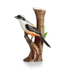 LONG TAILED SHRIKE BIRD DESIGN SCULPTURED porcelain small vase 19,1 cm, FRANZ porcelain