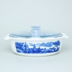 Baking bowl round with glass lid 29,5 cm, Water mill, Thun 1794, Carlsbad Porcelain