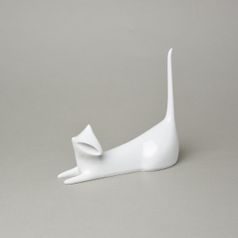 Kočka 19 x 17 (ocas) x 6,5 cm ležící, bílá, Porcelánové figurky Duchcov