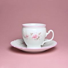 Pink line: Coffee cup and saucer 220 ml / 16 cm, Thun 1794 Carlsbad porcelain, BERNADOTTE roses