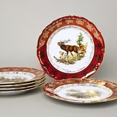 Dinner plate 24 cm, set of 6 pcs., Hunting - ruby red, Carlsbad porcelain