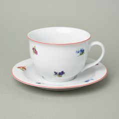 Olga: Cup 400 ml breakfast and saucer 19 cm, Házenka + red line, Český porcelán a.s.