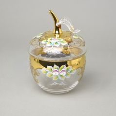 Křišťálová dóza "Jablko" kulatá malá, v. 16 cm, zlato + smalt, Jahami Bohemia