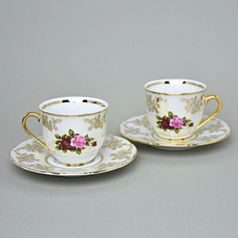 Šálek 90 ml espresso a podšálek 120 mm, 2 ks + v dárk. krabičce, Cecily, zlatý listr, Carlsbad