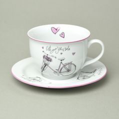 Olga: Šálek 400 ml snídaňový a podšálek 19 cm, dámské kolo, Český porcelán a.s.