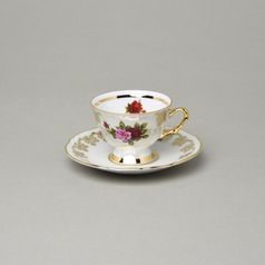 Šálek 90 ml espresso na nožce + podšálek 12 cm, Cecily - růže, porcelán QueensCrown