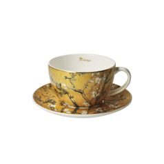 Šálek 250 ml a podšálek 15 cm, mandlovník zlatý, V. van Gogh, jemný kostní porcelán, Goebel