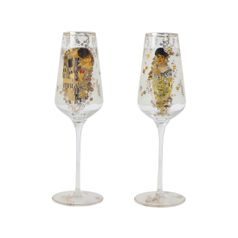 Set of 2 champagne glasses Gustav Klimt - Adele & the Kiss, 7,5 / 7,5 / 23,5, glass, G. Klimt, Goebel