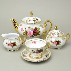 Tea set for 6 persons, Cecily roses, QueensCrown porcelain