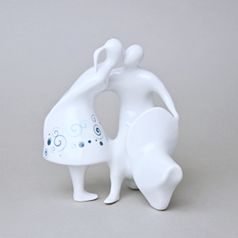 Lovers on Scooter 14,5 x 12,5 x 16,5 cm, White + Blue, Porcelain figures Duchcov (Royal Dux Bohemia)