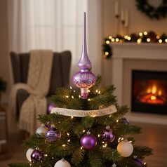 A set of Onion Pattern Christmas Tree Decoration Glass Balls 8 cm + Christmas tree tip, Set 9 pcs.