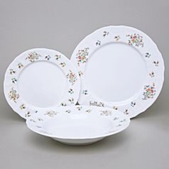 Talířová sada pro 6 osob, Thun 1794, karlovarský porcelán, BERNADOTTE kytička se zlatem