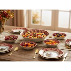 Plate set for 6 pers., Hunting - ruby red, Carlsbad porcelain