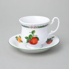 Cup 0,2 l and saucer 15 cm, Fruits on white porcelain, Leander Loučky