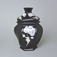 Dóza / Urna šestihran 20 x 14,5 x 13 cm , Černý fond + platina, Porcelán Duchcov