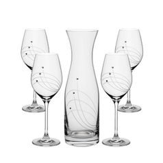 Set Vital 4+1, White Wine Glasses 360 ml and Carafe 1000 ml, decorated with Swarovski Crystals