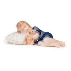 Little girl sleeping with a teddy bear 13 x 4,5 cm, Royal Copenhagen porcelain figurines