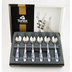 Coffee spoon set - present packing 13,8 cm, 6 pcs., Original Blue Onion Pattern