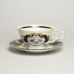 440: Cup tea 0,2 l  plus  saucer, Sonata, cobalt blue  plus  rose, Leander 1907